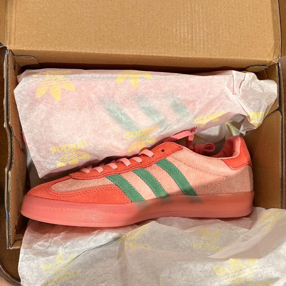🍓 adidas Gazelle Indoor Semi Pink Spark Preloved Scarlet Green Men's 7 UK 6.5 - Picture 10 of 14